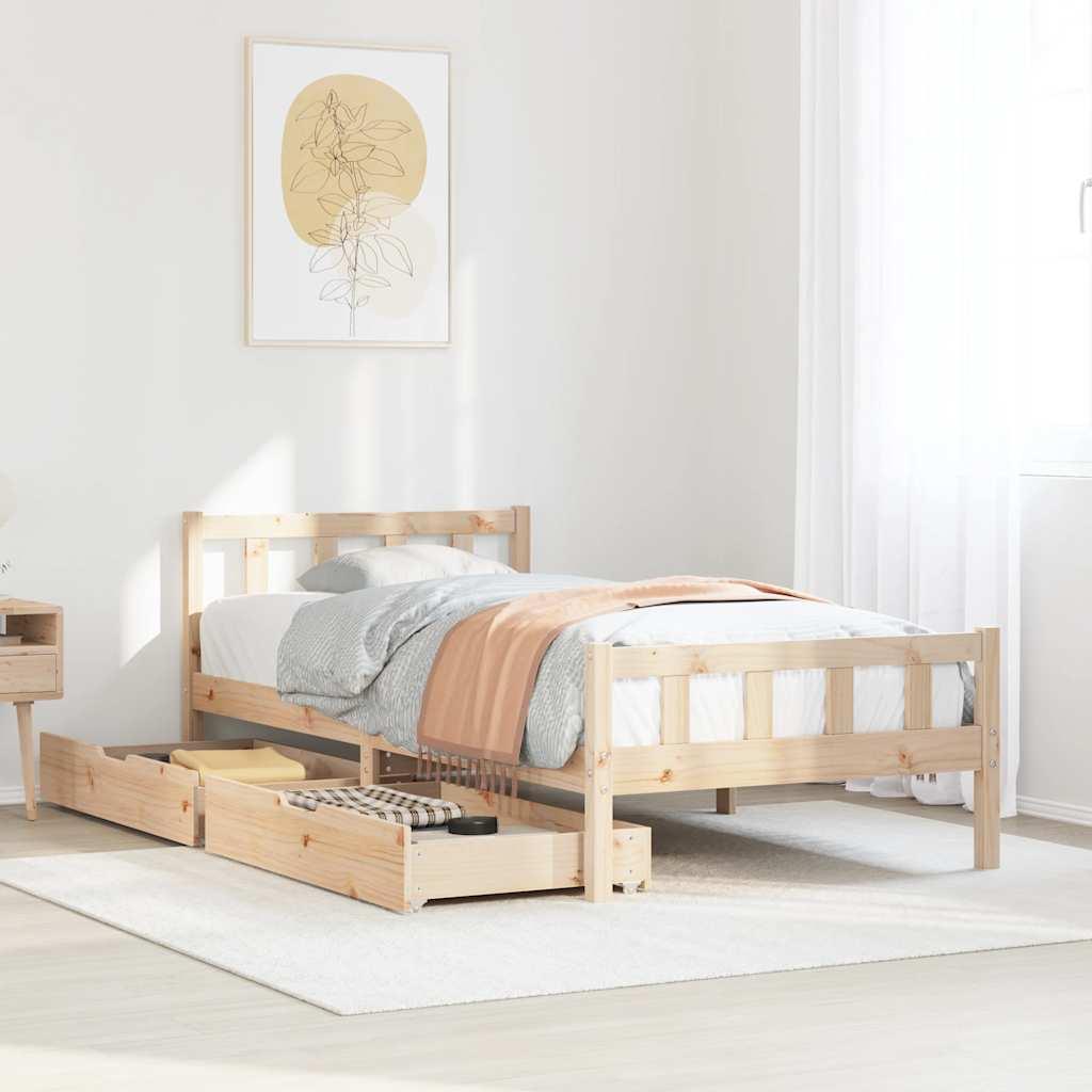 Sengeramme med skuffer 90x190 cm - massivt fyrretræ, lamelbund