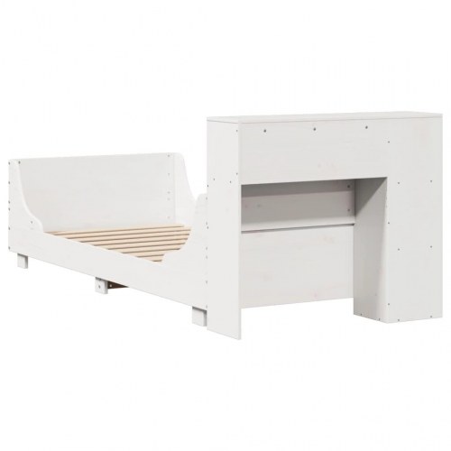 Sengeramme 75x190 cm i massivt fyrretræ - hvid med opbevaringsgavl