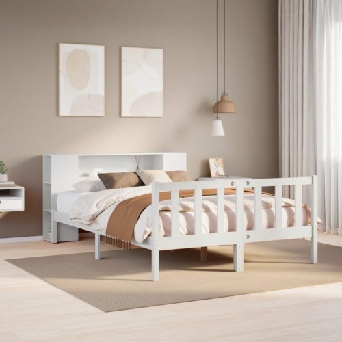 Seng med reol uden madras 120x190 cm massivt fyrretræ hvid