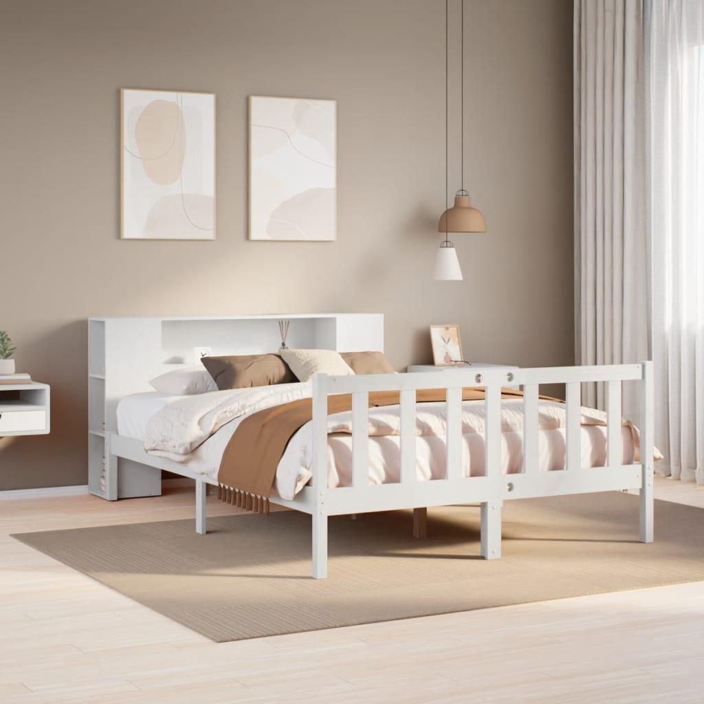 Seng med reol uden madras 120x190 cm massivt fyrretræ hvid