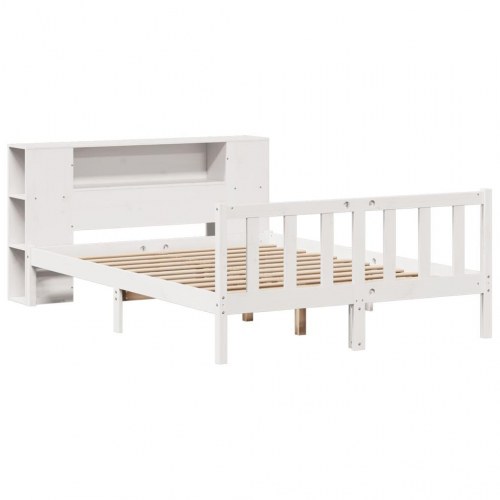 Seng med reol uden madras 120x190 cm massivt fyrretræ hvid