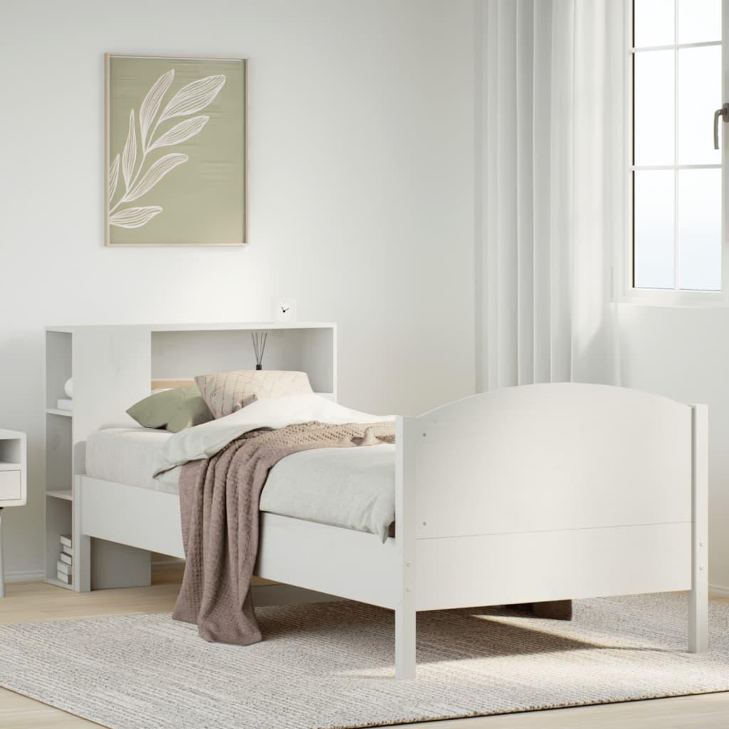 Seng med reol uden madras 75x190 cm massivt fyrretræ hvid