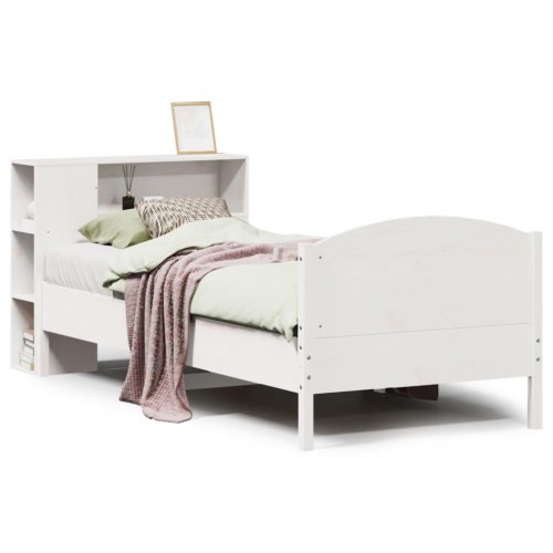 Seng med reol 75×190 cm - massivt fyrretræ, hvid (uden madras)