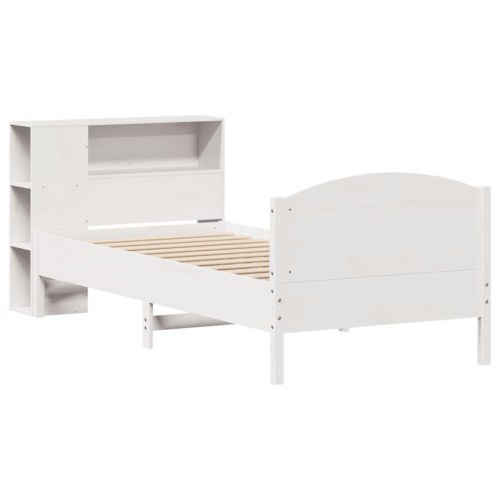 Seng med reol 75×190 cm - massivt fyrretræ, hvid (uden madras)