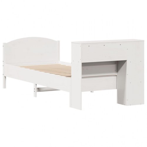 Seng med reol 75×190 cm - massivt fyrretræ, hvid (uden madras)