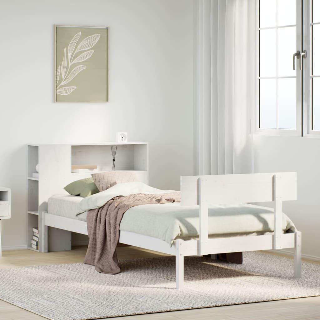 Seng med reol uden madras 75x190 cm massivt fyrretræ hvid