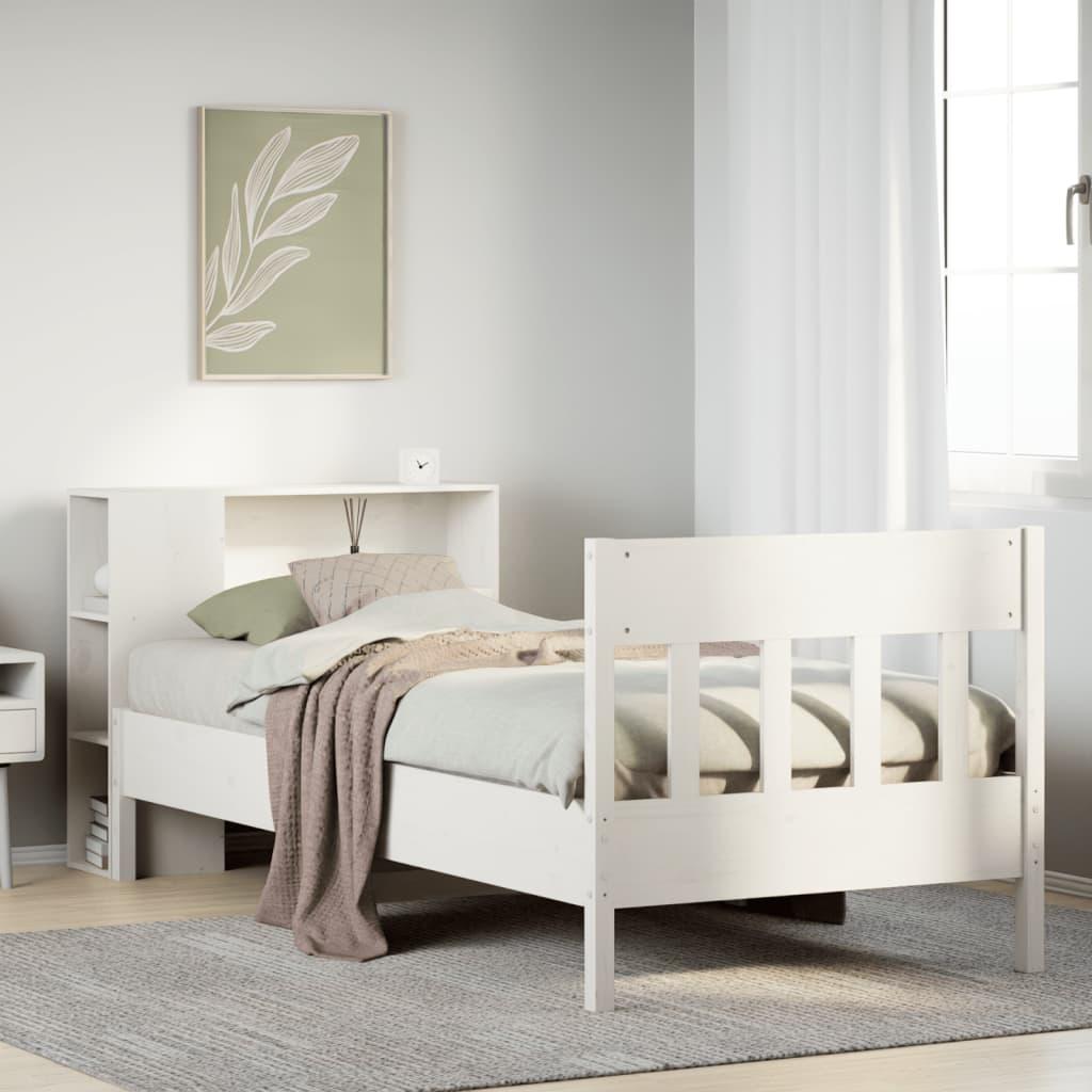 Seng med reol uden madras 75x190 cm massivt fyrretræ hvid