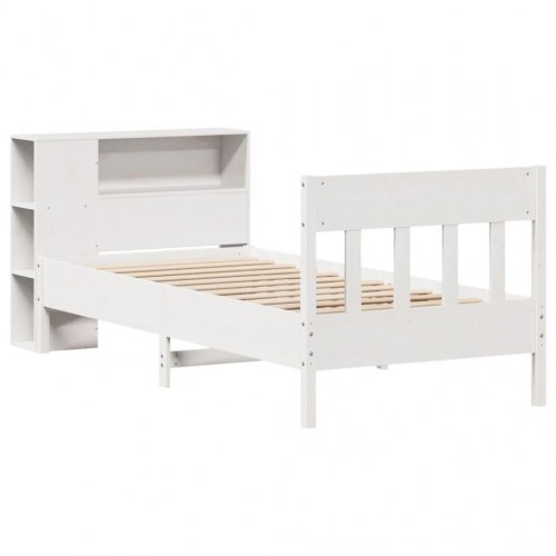Seng med reol uden madras 75×190 cm - massivt fyrretræ, hvid