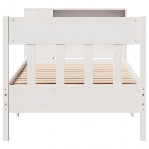 Seng med reol uden madras 75×190 cm - massivt fyrretræ, hvid