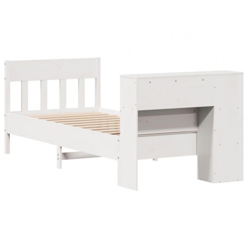 Seng med reol uden madras 75×190 cm - massivt fyrretræ, hvid
