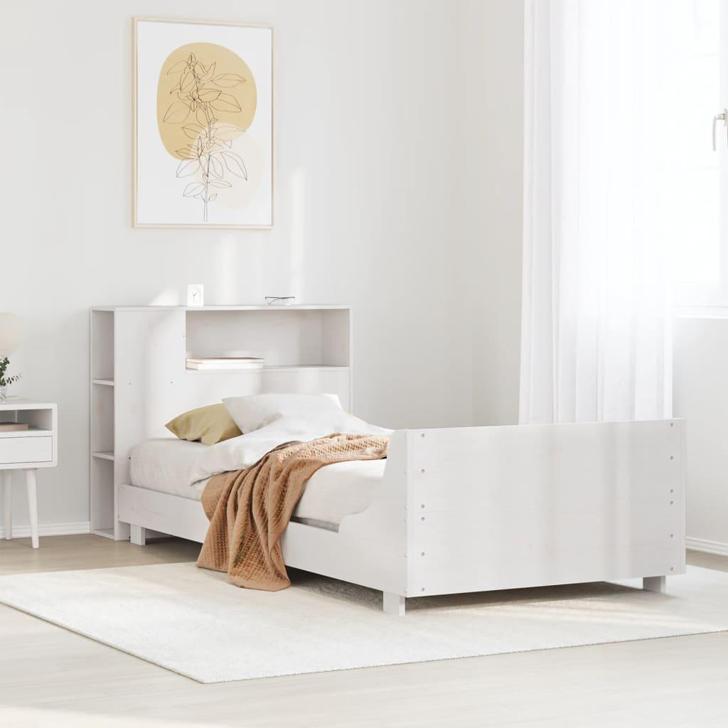 Sengeramme med opbevaring 75×190 cm - massivt fyrretræ, hvid