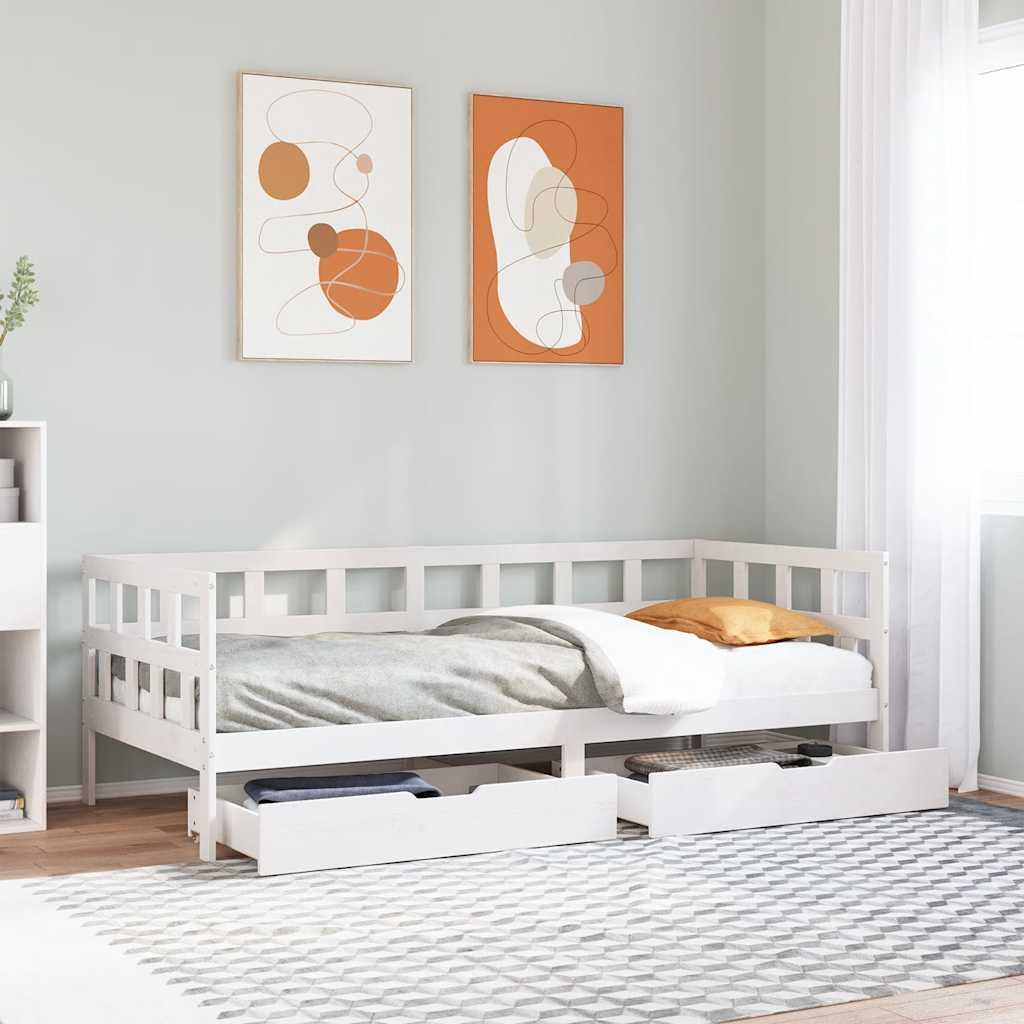 Daybed Med Skuffer 80X200 Cm Massivt Fyrretræ Gyldenbrun - Hvid / 90 x 190 cm