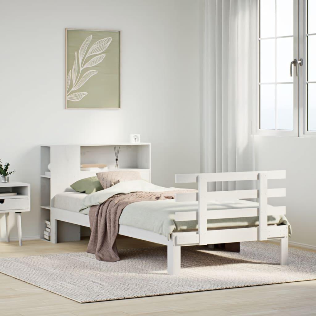 Seng med reol uden madras 75x190 cm massivt fyrretræ hvid