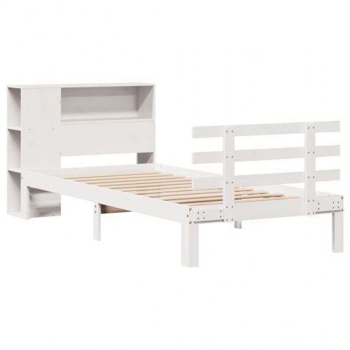Seng med reol uden madras 75×190 cm - massivt fyrretræ, hvid
