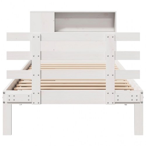 Seng med reol uden madras 75×190 cm - massivt fyrretræ, hvid