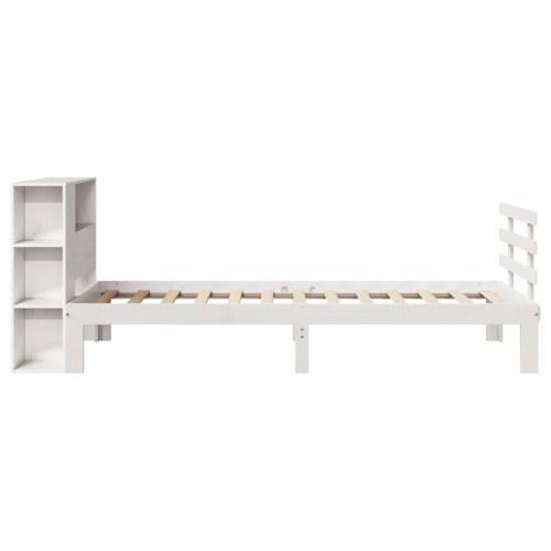 Seng med reol uden madras 75×190 cm - massivt fyrretræ, hvid