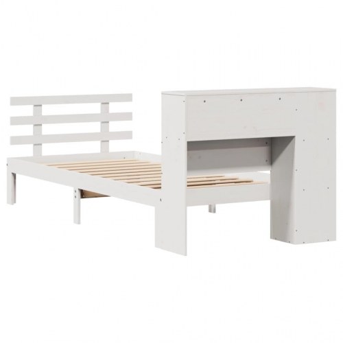 Seng med reol uden madras 75×190 cm - massivt fyrretræ, hvid