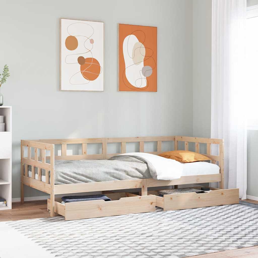 Daybed Med Skuffer 80X200 Cm Massivt Fyrretræ Gyldenbrun - Naturfarvet / 90 x 190 cm