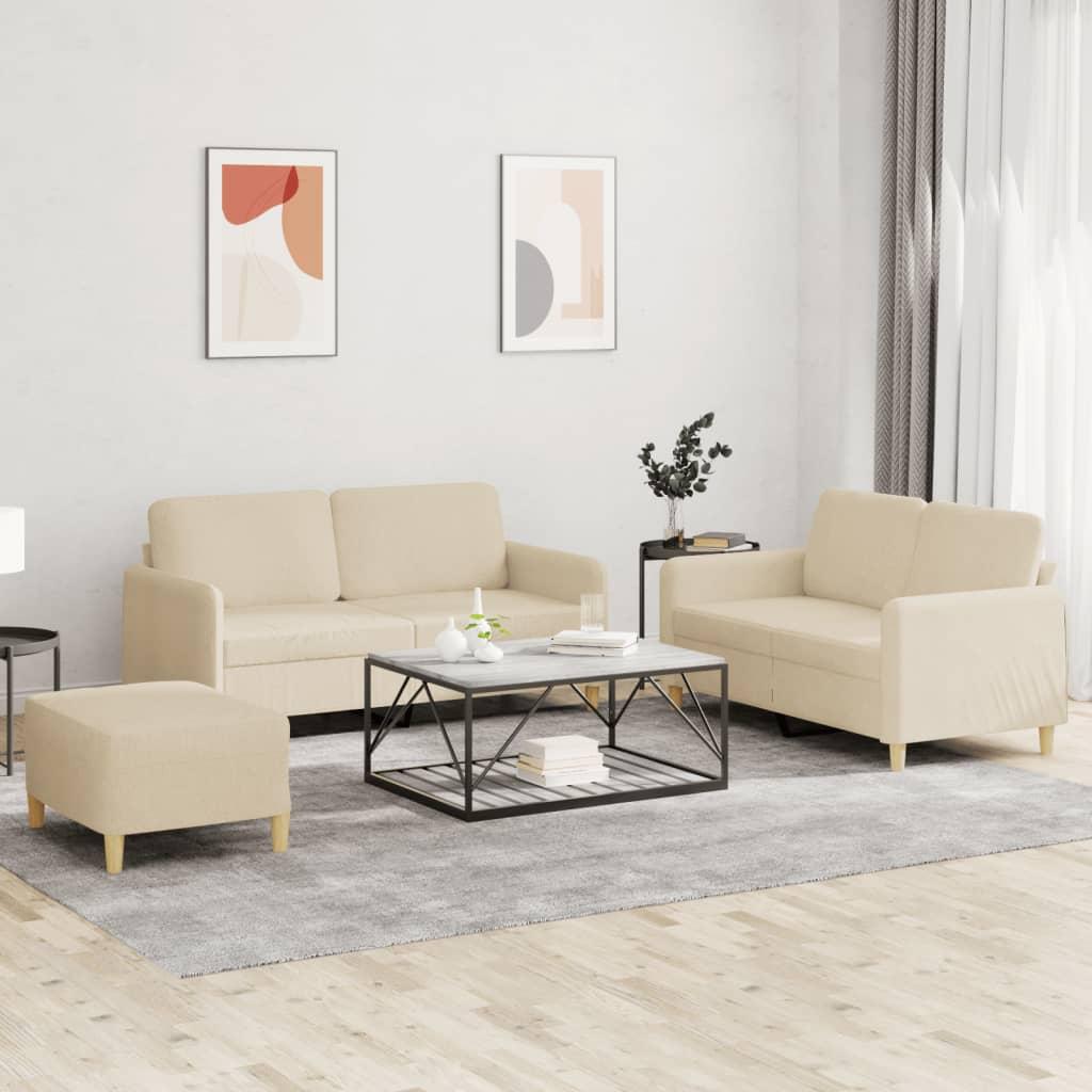 Sofasæt i stof - 3 dele med hynder, cremefarvet