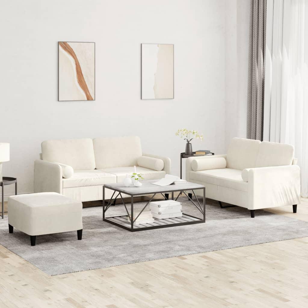 Sofasæt 3 dele med puder velour cremefarvet