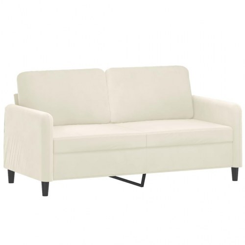 Sofasæt i velour - 3 dele med puder og fodskammel, cremefarvet
