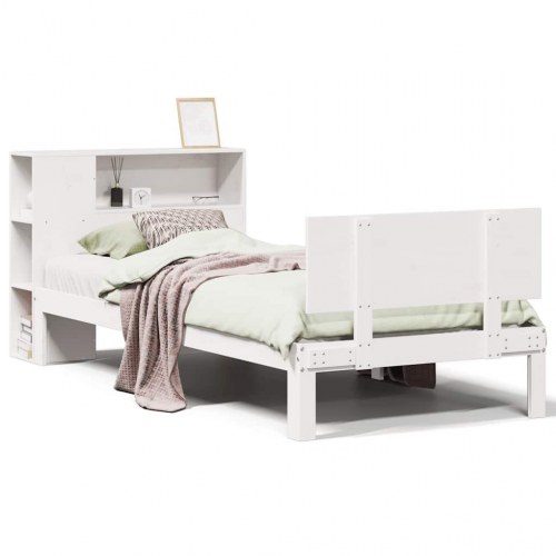 Seng med reol 75x190 cm i massivt fyrretræ hvid