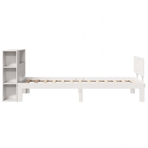 Seng med reol 75x190 cm i massivt fyrretræ hvid