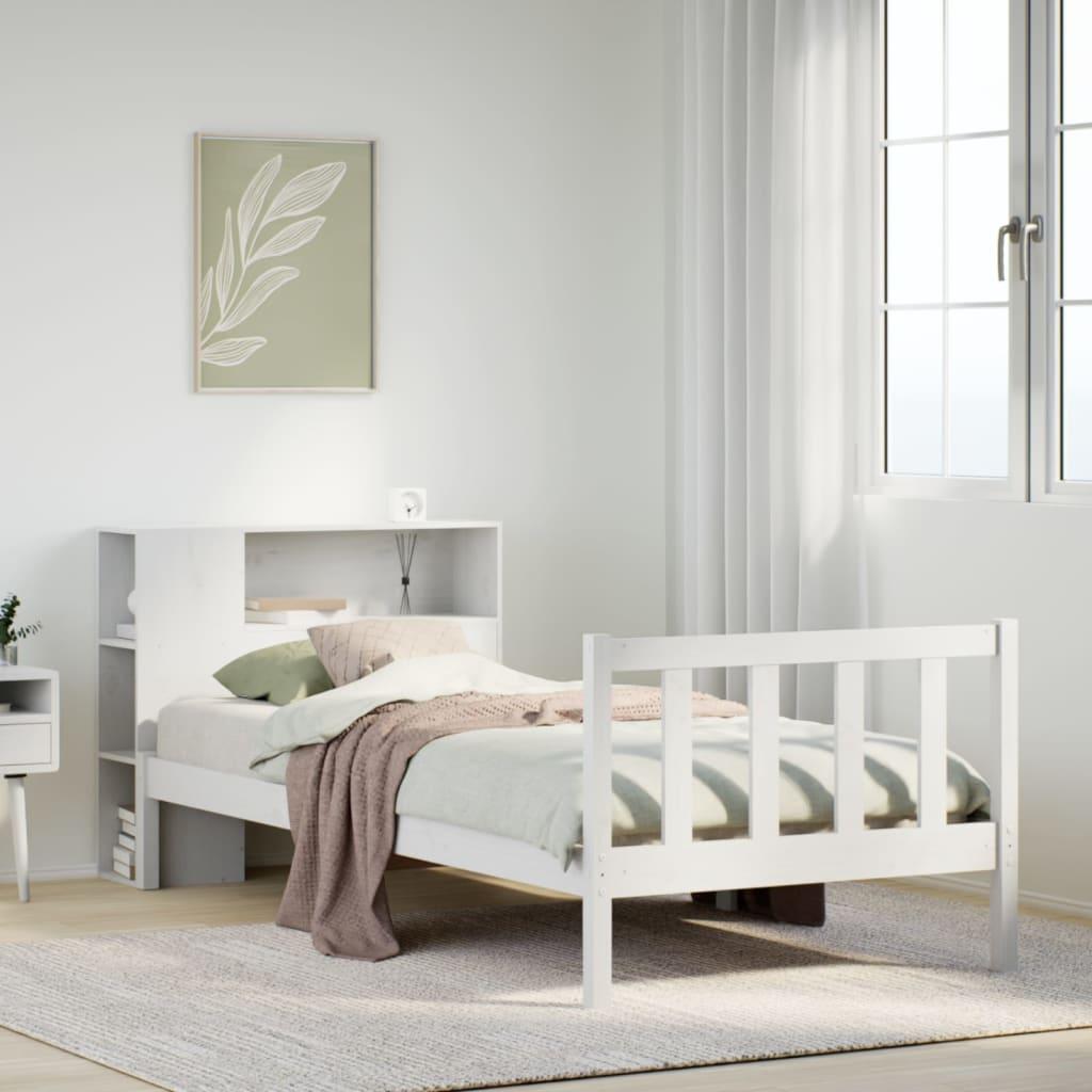 vidaXL seng med reol uden madras 75x190 cm massivt fyrretræ hvid