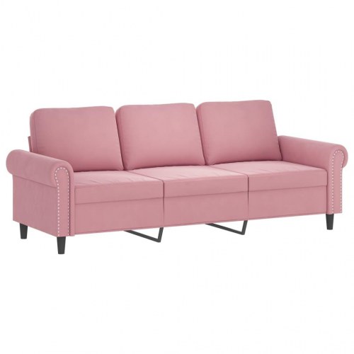 3-personers sofa med fodskammel - 180 cm velour, lyserød