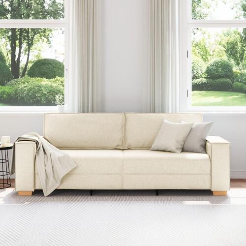 Sofa Stol Lin 59 cm Beige Stof og træ 3-personers Sofa