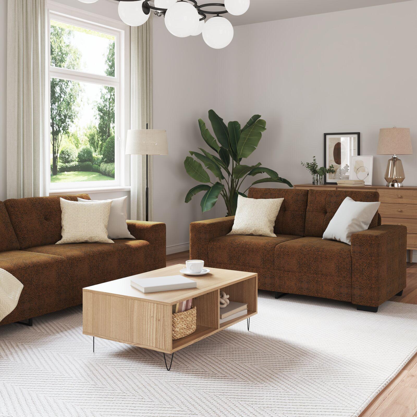 Sofasæt 2 stk - brun stof, 2- og 3-personers
