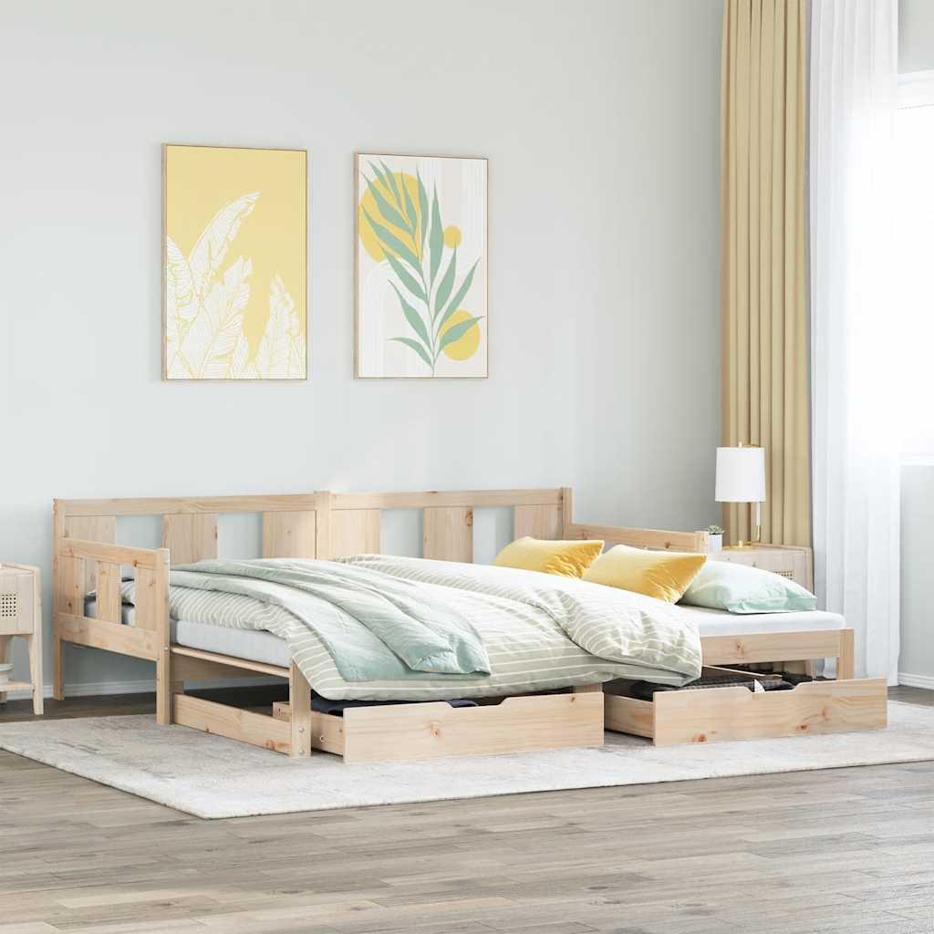 Daybed Med Udtræk Og Skuffer Uden Madras - Naturfarvet / 90 x 190 cm