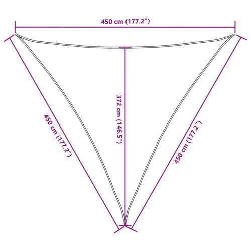 Solsejl trekantet 4,5 x 4,5 x 4,5 m - oxfordstof, gul