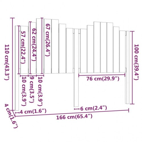 Sengegavl 166×4×110 cm - massivt fyrretræ, ubehandlet