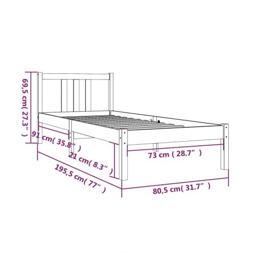 Sengeramme i massivt fyrretræ 75 x 190 cm