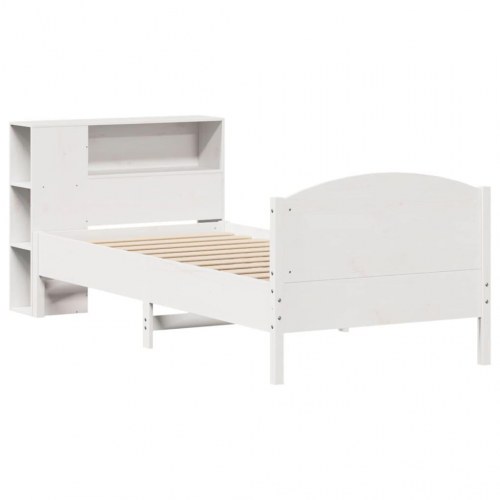 Seng med reol uden madras 90x200 cm massivt fyrretræ hvid