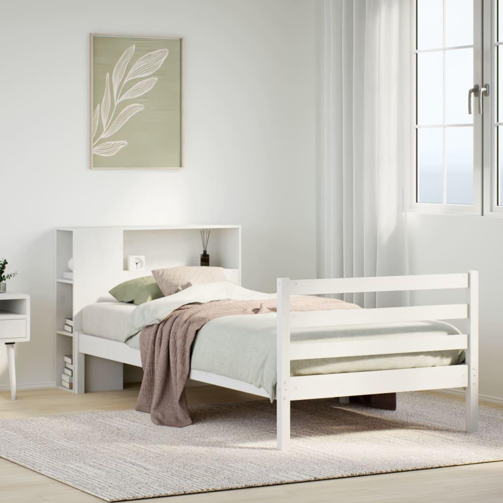 Seng med reol uden madras 90x200 cm massivt fyrretræ hvid