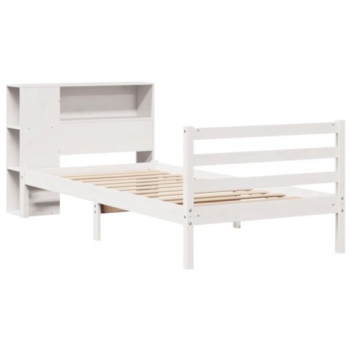 Seng med reol uden madras 90x200 cm massivt fyrretræ hvid