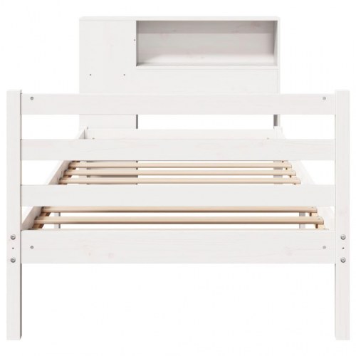 Seng med reol uden madras 90x200 cm massivt fyrretræ hvid