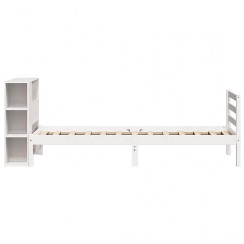 Seng med reol uden madras 90x200 cm massivt fyrretræ hvid