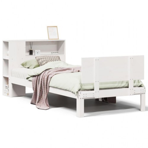 Seng med reol uden madras 90x200 cm massivt fyrretræ hvid