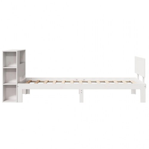 Seng med reol uden madras 90x200 cm massivt fyrretræ hvid
