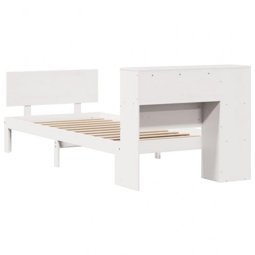 Seng med reol uden madras 90x200 cm massivt fyrretræ hvid