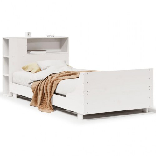 Sengeramme uden madras 90x200 cm massivt fyrretræ hvid