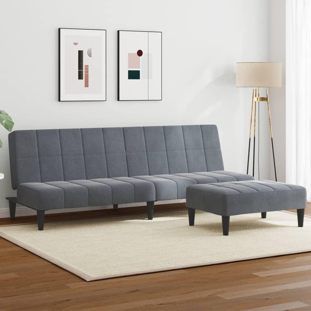 2-personers sovesofa med fodskammel i velour mørkegrå