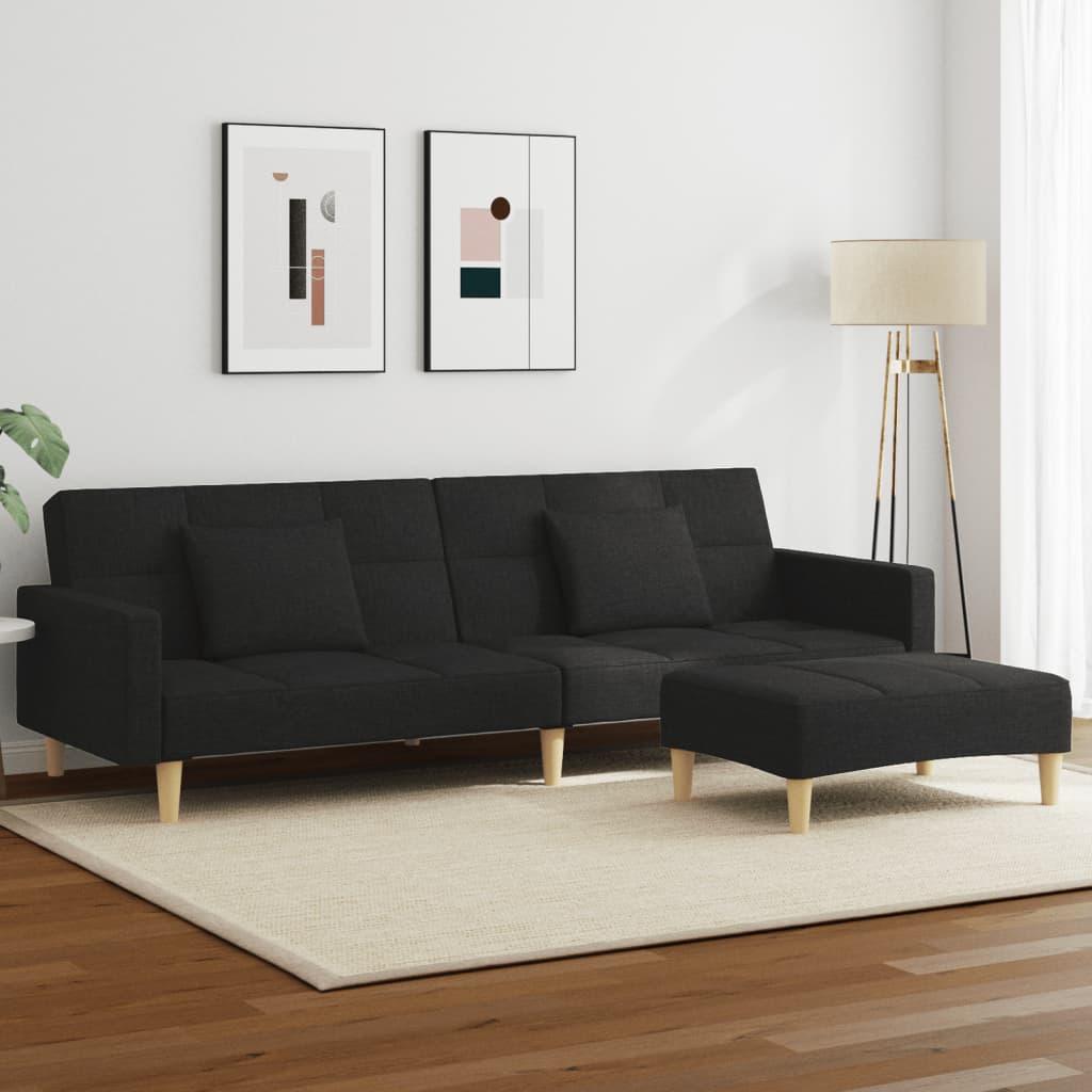2-personers sovesofa med fodskammel i sort stof