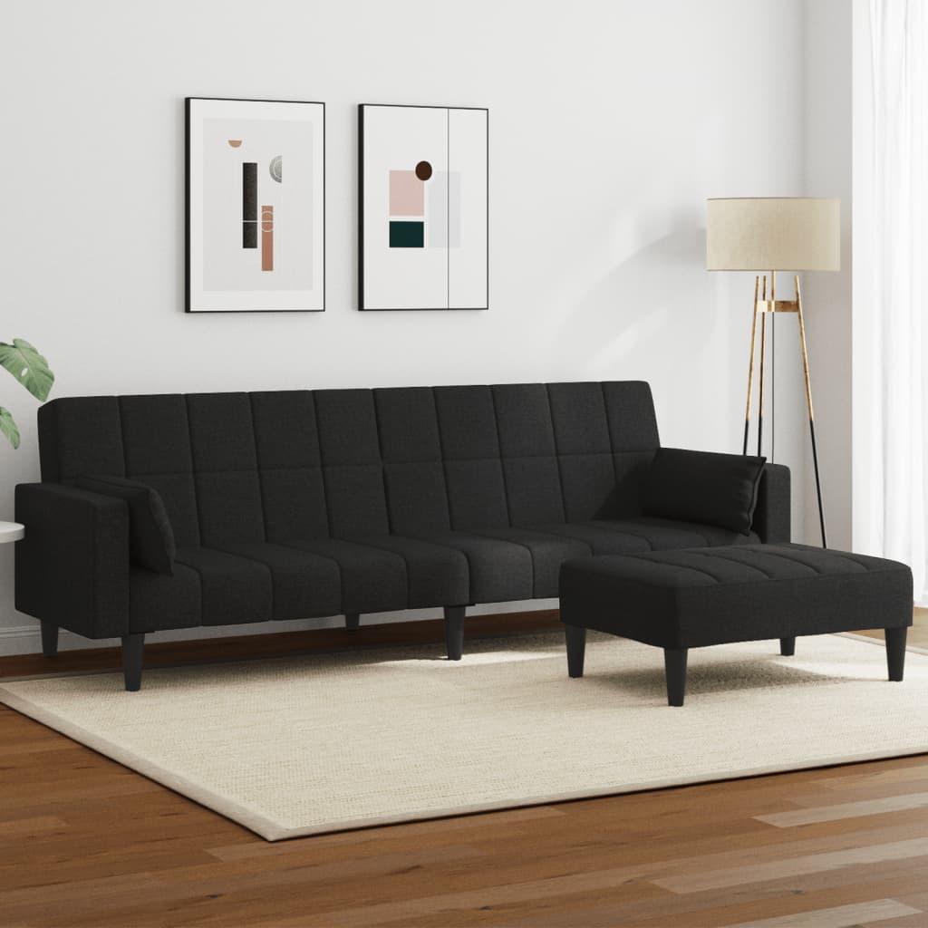 2-personers sovesofa med fodskammel i stof - sort