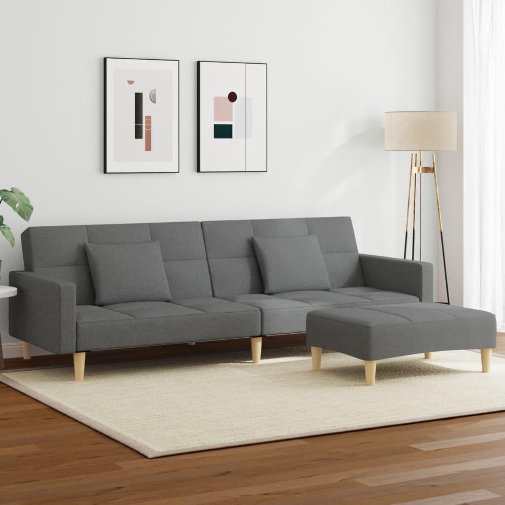 2-personers sovesofa med fodskammel i stof mørkegrå