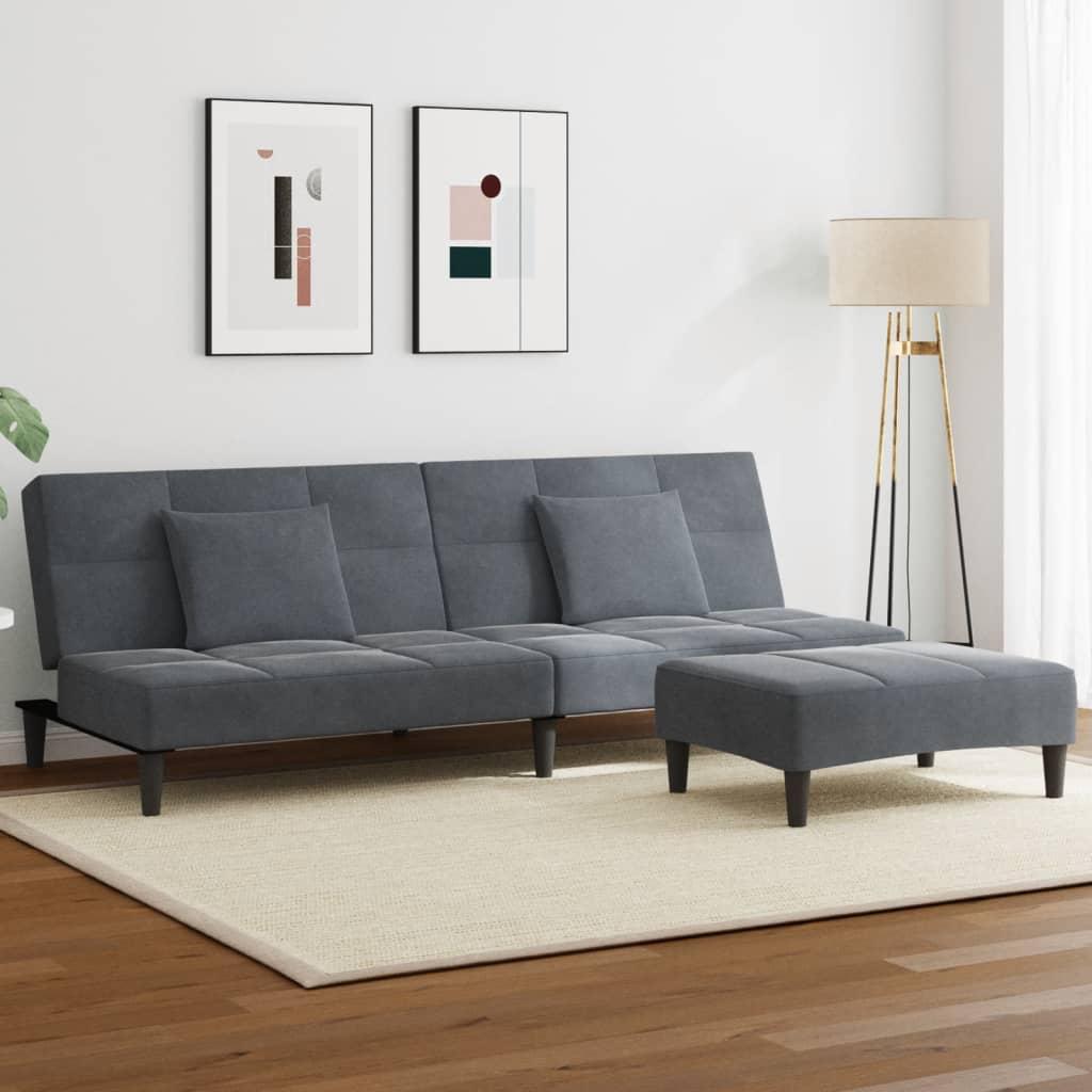 2-personers sovesofa med fodskammel i velour mørkegrå