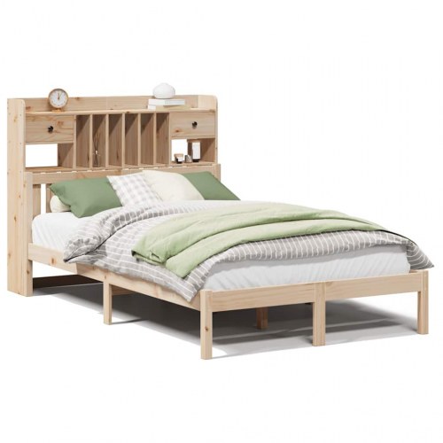 Seng med reol 135x190 cm - massivt fyrretræ, lamelbund